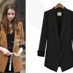 Blazer Mi Long pour Femme avec Embout Manches Noir