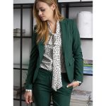 Blazer pour de couleur vert foncé pour femme taille longue 12141