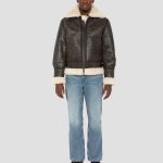 Blouson bombardier B 3 marron, cuir de mouton