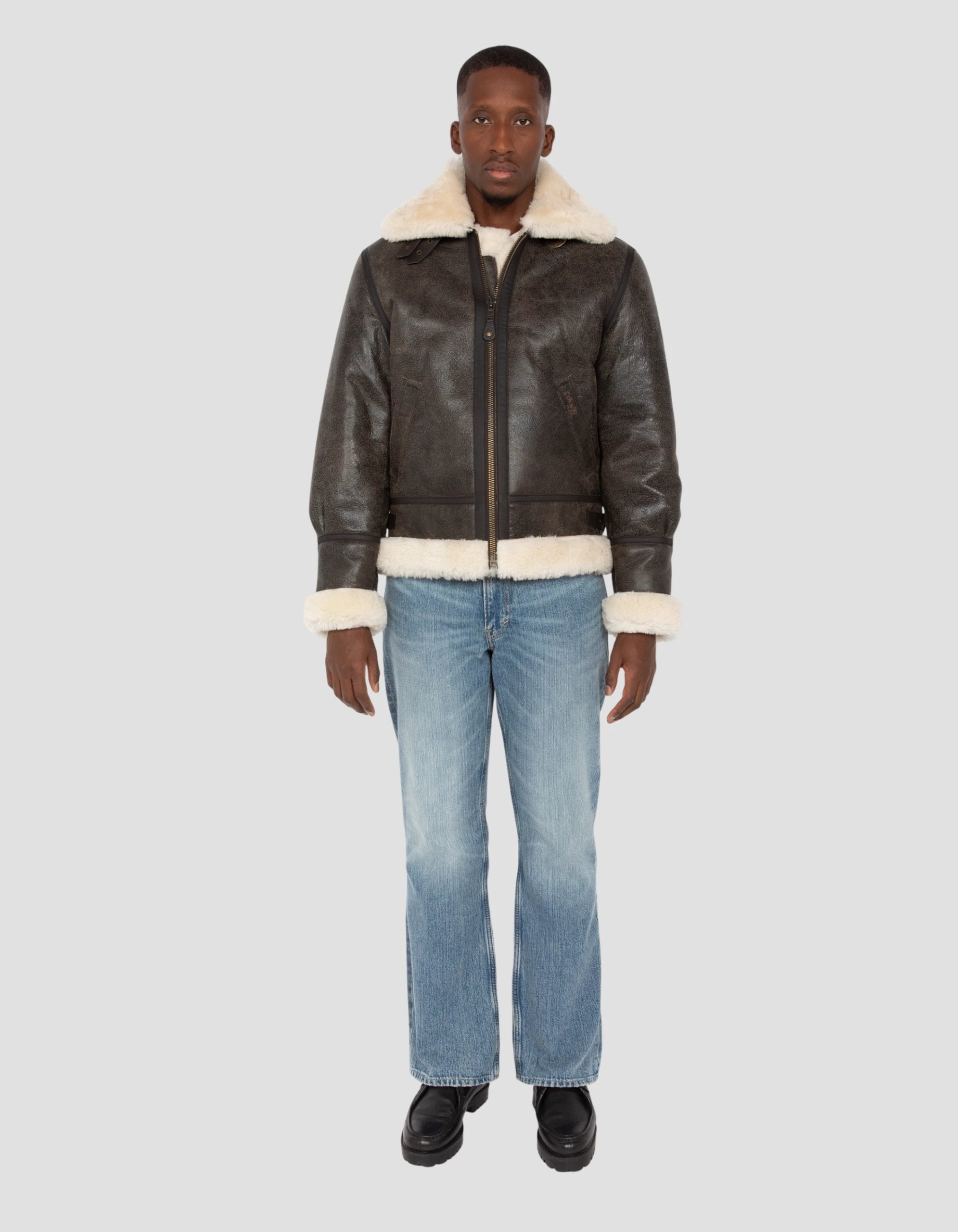 blouson-663enh-1.jpg Blouson bombardier B 3 marron, cuir de mouton – Image 1
