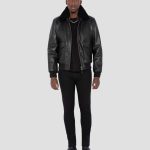 Blouson pilote type A 2 noir avec gilet amovible, cuir de vachette