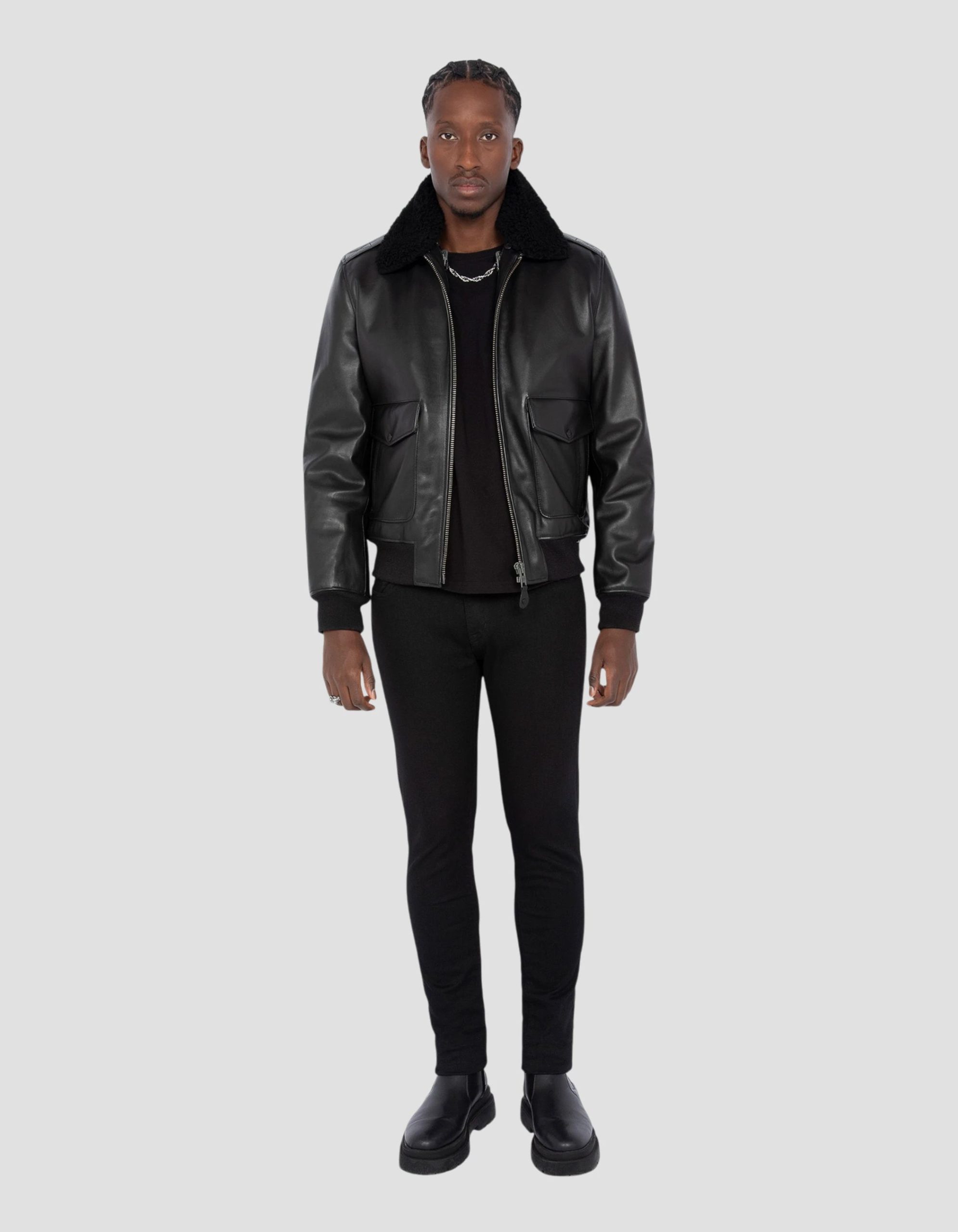 blouson-834hqm-1.jpg Blouson pilote type A 2 noir avec gilet amovible, cuir de vachette – Image 1