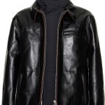 sacai: Blouson noir en cuir rembourré en duvet | SSENSE France