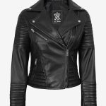 Blouson Motard Asymetrique En Cuir Noir Pour Femme | Angel Jackets