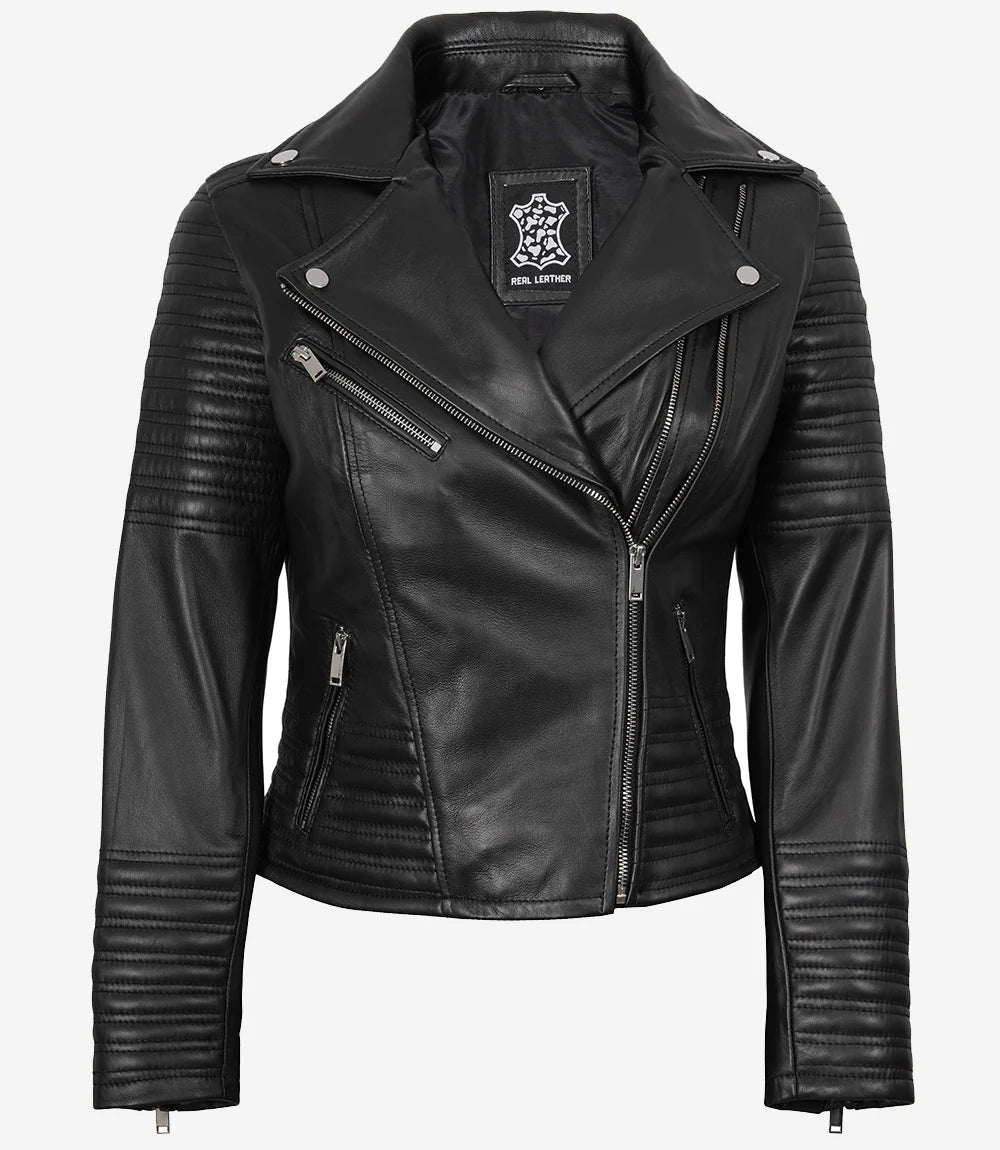 blouson-pour-femme-095ihz-1.jpg Blouson Motard Asymetrique En Cuir Noir Pour Femme | Angel Jackets – Image 1