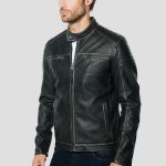 Veste biker matelassée effet cuir homme Koroshi Noir black / S