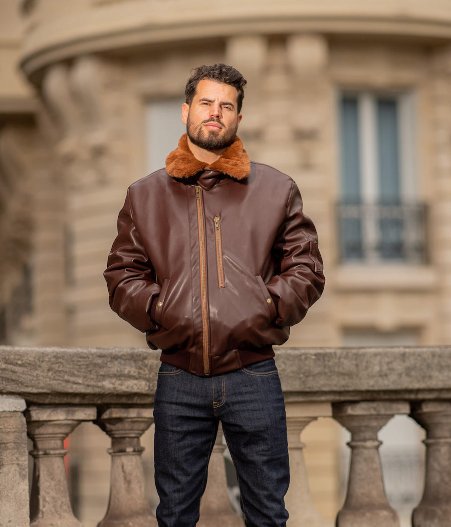 blouson-pour-homme-338euk-1.jpg Blouson Aviateur Roland homme marron Fourré – Image 1