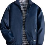 Blouson Ete Homme Veste de vol de Sport Solide pour père avec Fermeture éclair extérieure, col Montant, Doublure à Carreaux, Cardigan avec Poches, Manteau pour Hommes Chantier : Amazon.fr: Mode