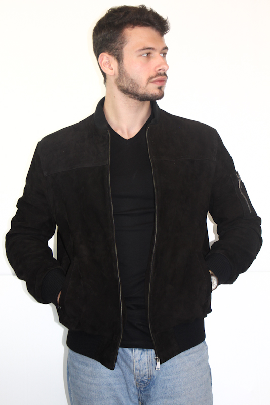 blouson-pour-homme-769hyp-1.jpg Blouson "Teddy" en Daim noir Pour homme – Image 1