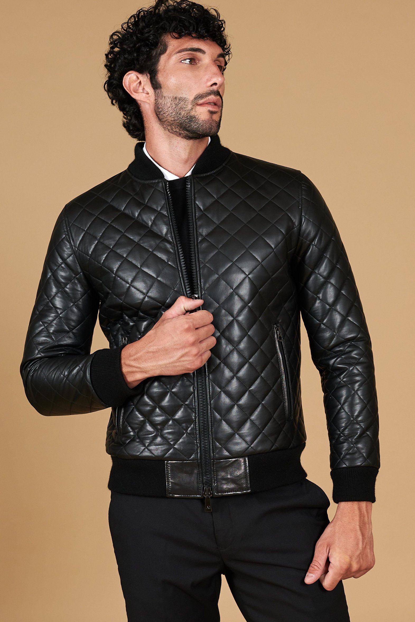 blouson-pour-homme-980qoc-1.jpg Blouson cuir homme veste cuir noir bomber en losange Paul – Image 1