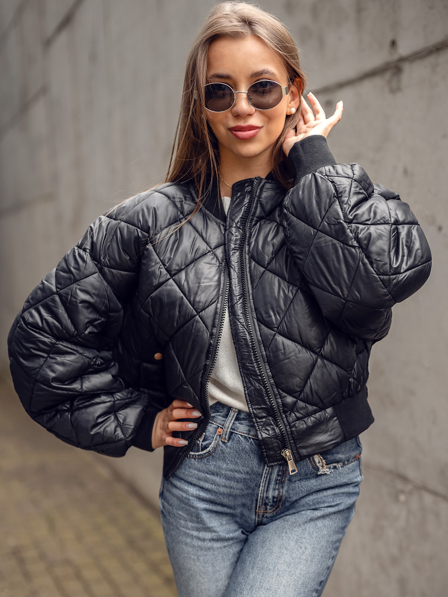 bombers-femme-994rwy-1.jpg Blouson bomber matelassé pour femme noir Bolf J9089 – Image 1