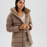 Doudoune mi longue à capuche femme taupe | GEMO