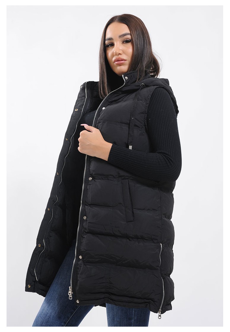 doudoune-femme-sans-manche-501vnw-1.jpg Doudoune longue sans manches à capuche pour femme – Image 1