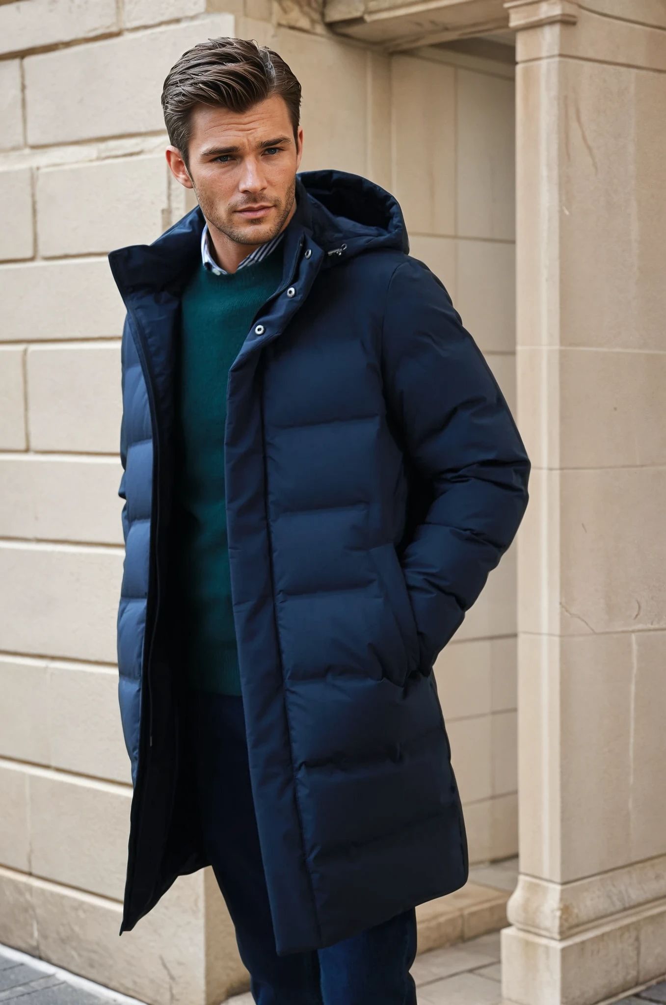 doudoune-longue-homme-513zob-1.jpg Doudoune longue Matteo bleu marine pour homme Curling Paris – Image 1