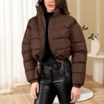 Doudoune courte pour femme Manches longues Veste matelassée Col montant Veste d'hiver doublée Manteau d'hiver chaud Veste de transition Parka d'hiver chaude Parka d'hiver