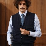 Pull sans manches bleu marine en laine, Made in Italy | Velasca