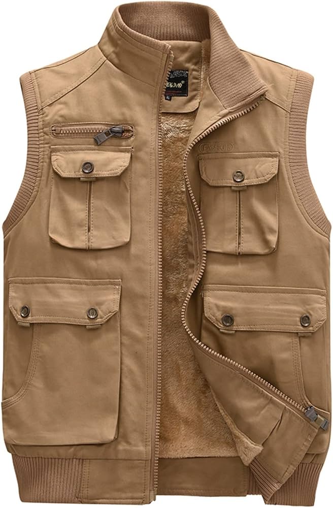 gilet-homme-sans-manche-977lre-1.jpg Gilet Matelassé sans Manche Homme Homme Automne Et Hiver Coton Fermeture éClair Multi Poches sans Manches Couleur Unie Lavé ExtéRieur Veste Gilet Pantalon Et Veste De Travail Homme : Amazon.fr: Mode – Image 1