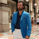 Costumes Homme Premium Punto Surpiqué Salopette Poche Pantalon Veste Bleu