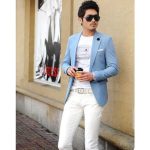 Veste de Costume Blazer Cintré pour Homme Bleu Ciel 1 Bouton