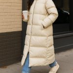 Doudoune longue beige femme