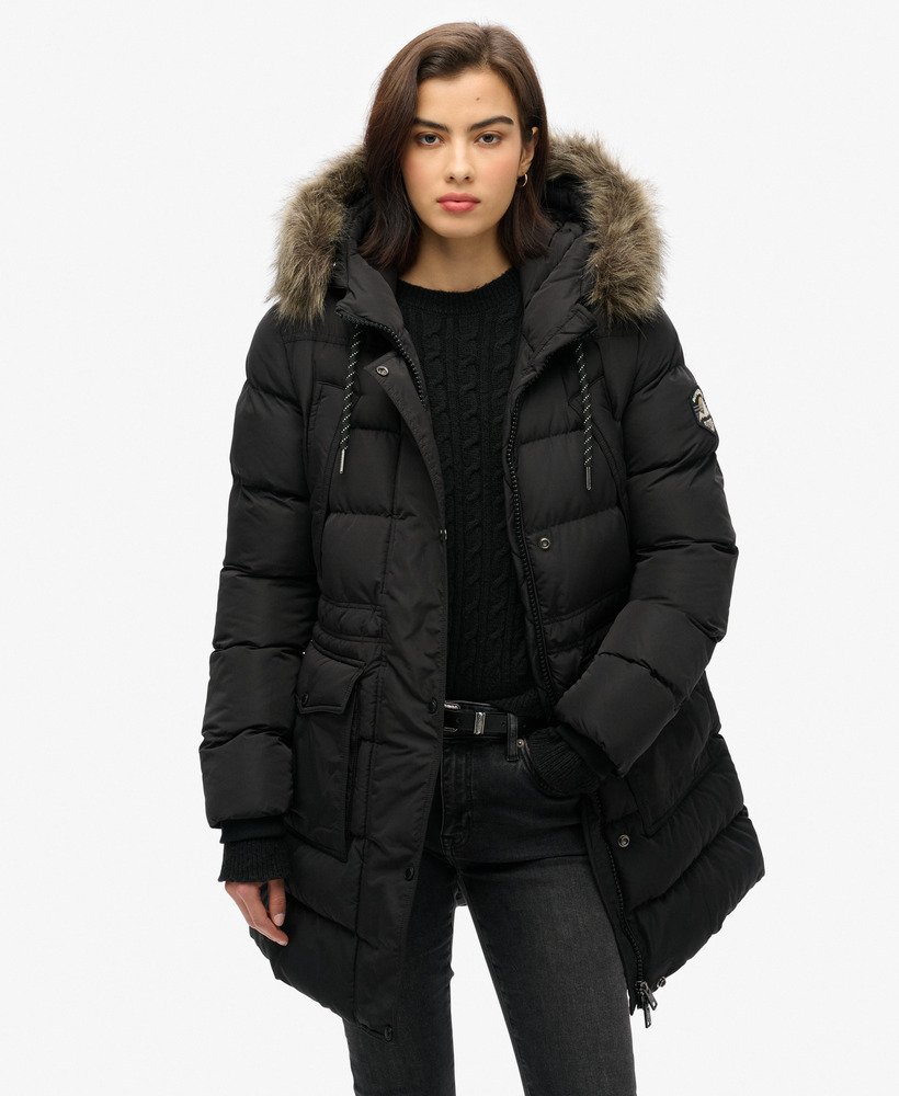 longue-doudoune-femme-216fey-1.jpg Doudoune mi longue en fausse fourrure Everestnoir pour Femme | Superdry FR – Image 1