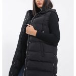Doudoune longue sans manches à capuche pour femme
