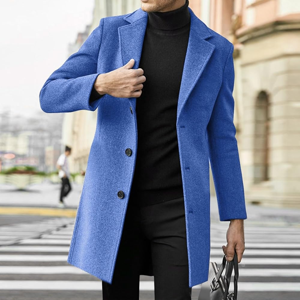 manteau-homme-long-192sdc-1.jpg RUIRUILICO Manteau Homme en Laine Mi Long Business Élégant Décontracté Trench Coat Grande Taille Chaud Vintage Boutonné Coupe Ajustée Manteaux Automne ... – Image 1