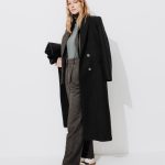 Manteau long en laine Femme Noir