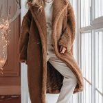Manteau long en laine teddy marron à revers entonné