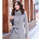 Manteau long en laine pour femme avec fermeture à boutons col relevé