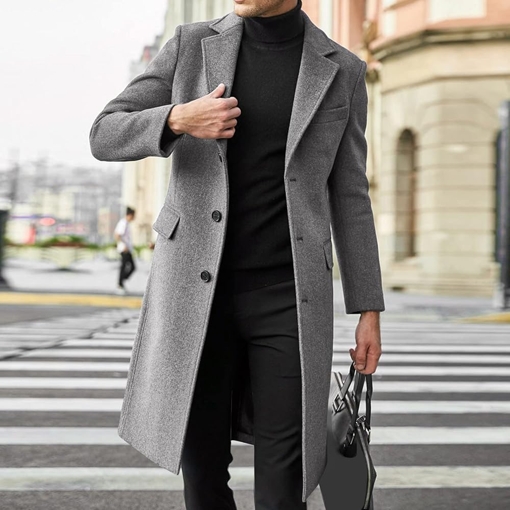 manteaux-hommes-614yjt-1.jpg Generisch Manteau d'hiver pour homme Long Coupe ajustée Col simple boutonnage Manteau d'hiver Manteau d'affaires Trench chaud Manteau en loden Manteau traditionnel Manteau – Image 1