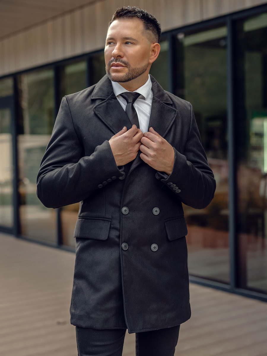 manteaux-hommes-967ahb-1.jpg Homme Manteau d'hiver longue croisé Noir Bolf 79B3A 073 – Image 1