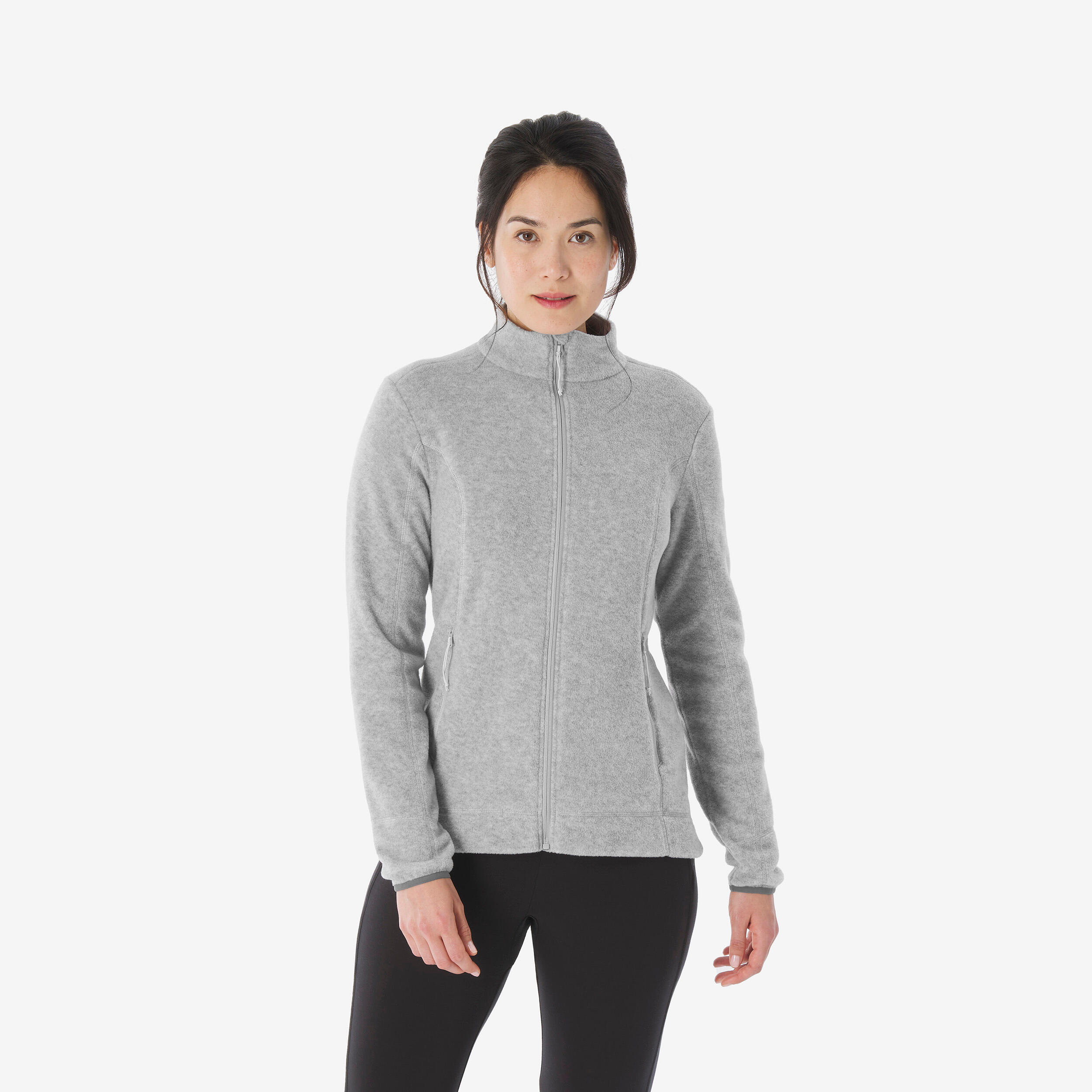 polaire-femme-137msc-1.jpg Polaire de randonnée montagne femme, MH100 full zip gris – Image 1