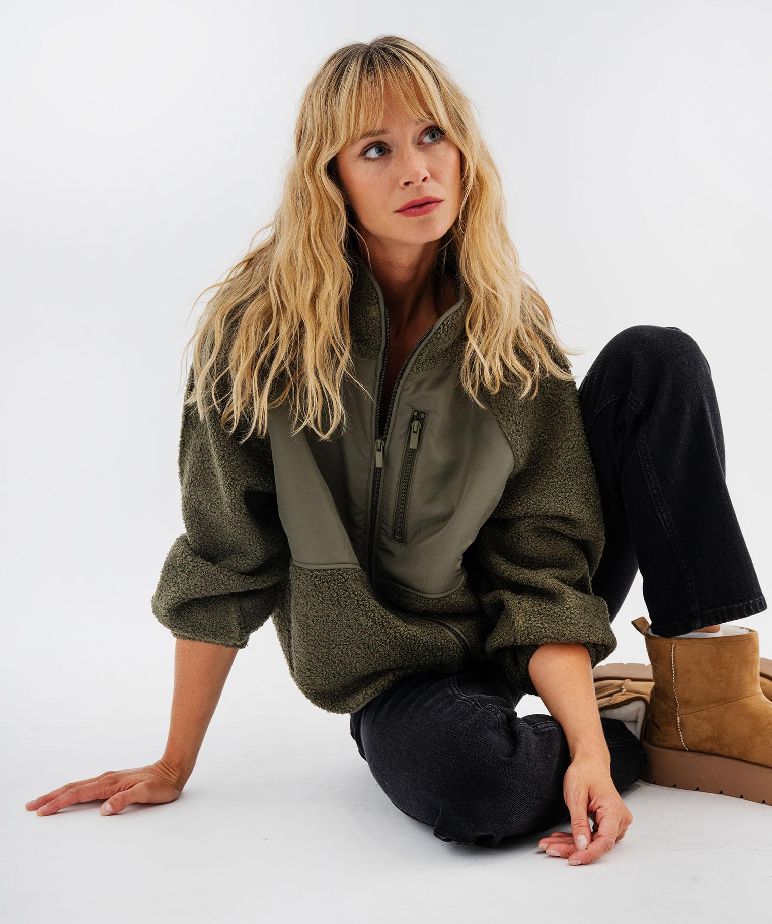 polaire-femme-603ysx-1.jpg Sweat zippé en sherpa polaire femme kaki | GEMO – Image 1
