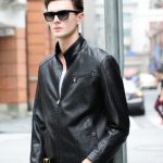 Blouson Cuir Homme avec Col Haut Poches Zippées Simili