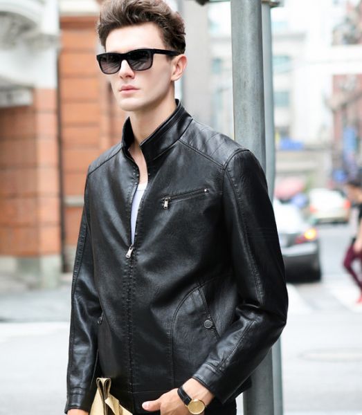 vest-cuir-homme-216ejk-1.jpg Blouson Cuir Homme avec Col Haut Poches Zippées Simili – Image 1