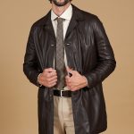 Manteau long en cuir homme cuir plongé marron foncé Elvis