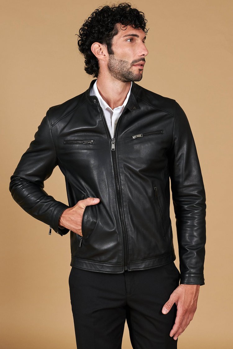 vest-en-cuir-homme-860izc-1.jpg Blouson moto cuir homme blouson moto homme noir Hamilton | D'Arienzo – Image 1