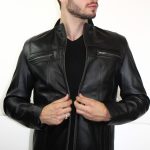 Blouson en Cuir d'agneau noir "John" Pour homme