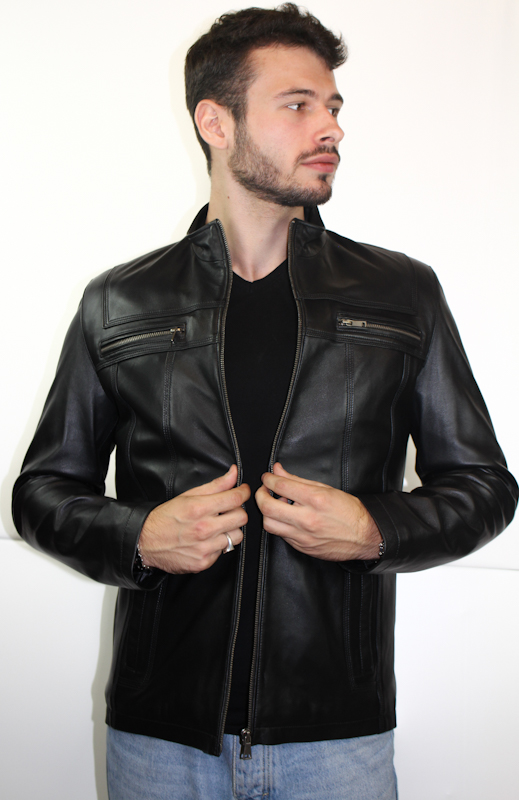 vest-en-cuir-homme-918spf-1.jpg Blouson en Cuir d'agneau noir "John" Pour homme – Image 1