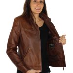blouson cuir marron pour femme