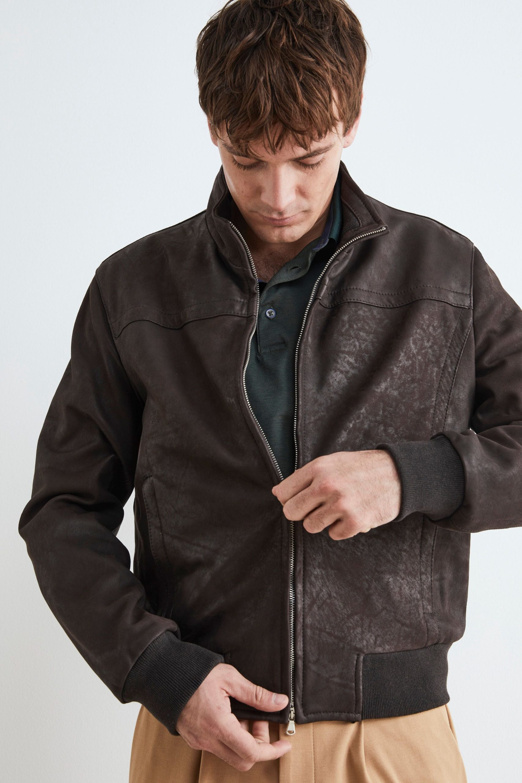 veste-cuir-homme-231sib-1.jpg Veste en cuir homme Marron foncé Il Lanificio – Image 1