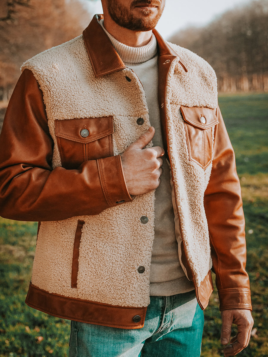 veste-cuir-homme-670gmr-1.jpg LeNuméro 1 Naturel Huilé veste cuir nubuck homme Marron | PAUL MARIUS – Image 1
