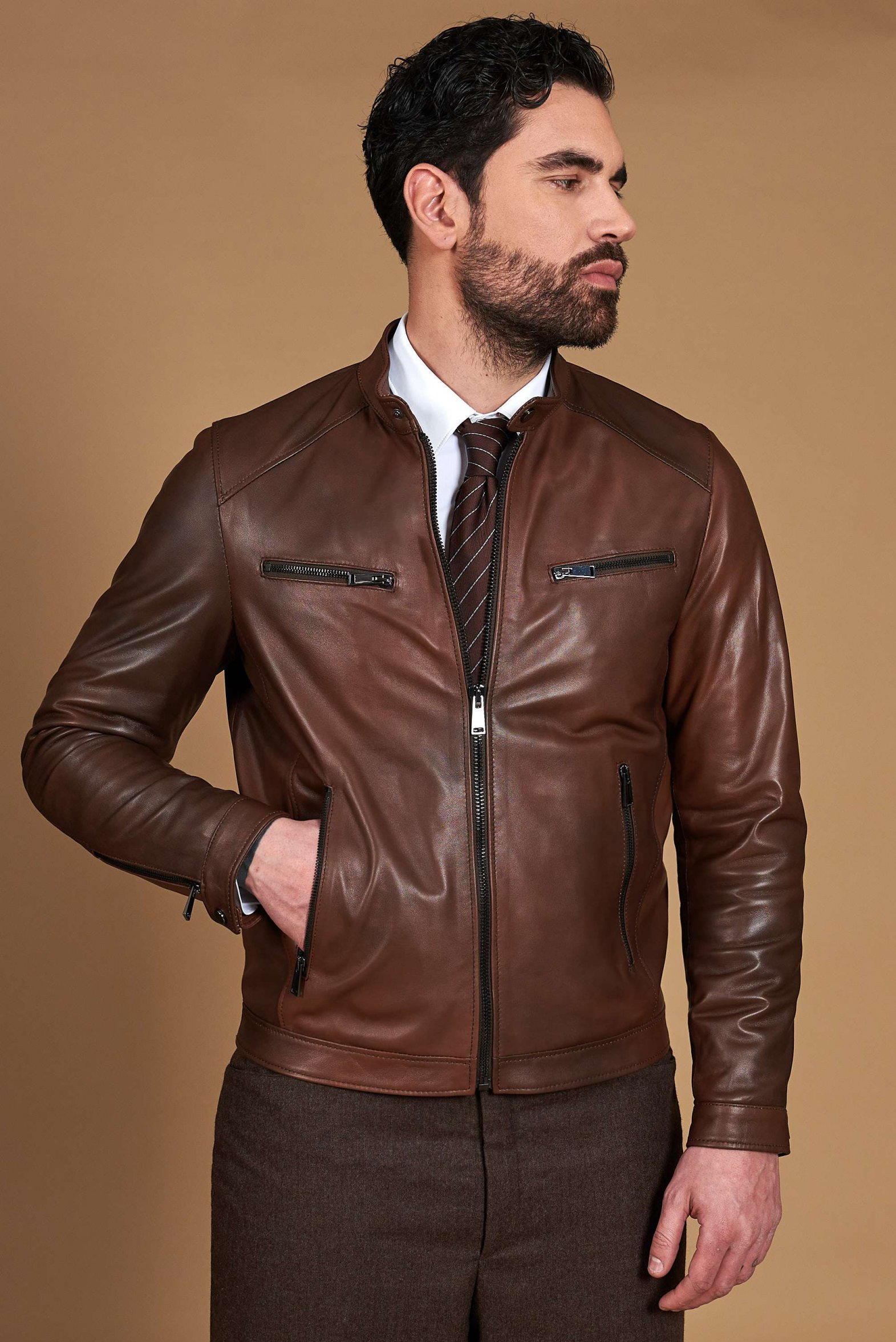veste-cuir-homme-818tfl-1.jpg Veste cuir homme blouson cuir moto vintage veste cuir marron Hamilton – Image 1
