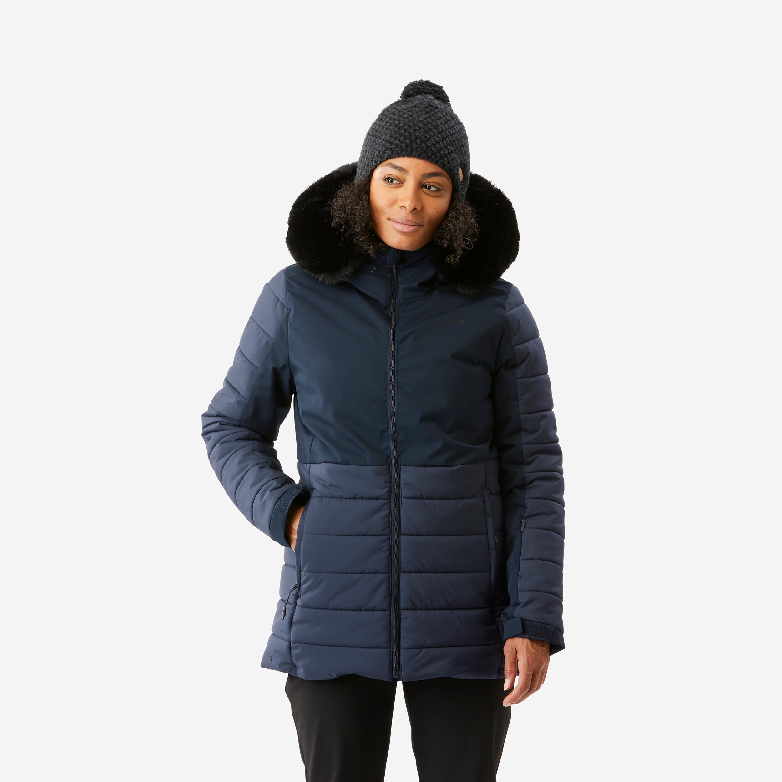 veste-de-ski-femme-695dol-1.jpg Veste de ski et snowboard chaude mi longue femme, 100 bleu marine | Decathlon – Image 1