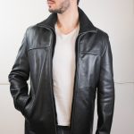 Veste demi longueur en cuir noir "Mike" Pour homme