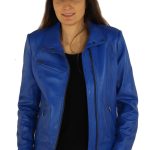 blouson cuir bleu pour femme
