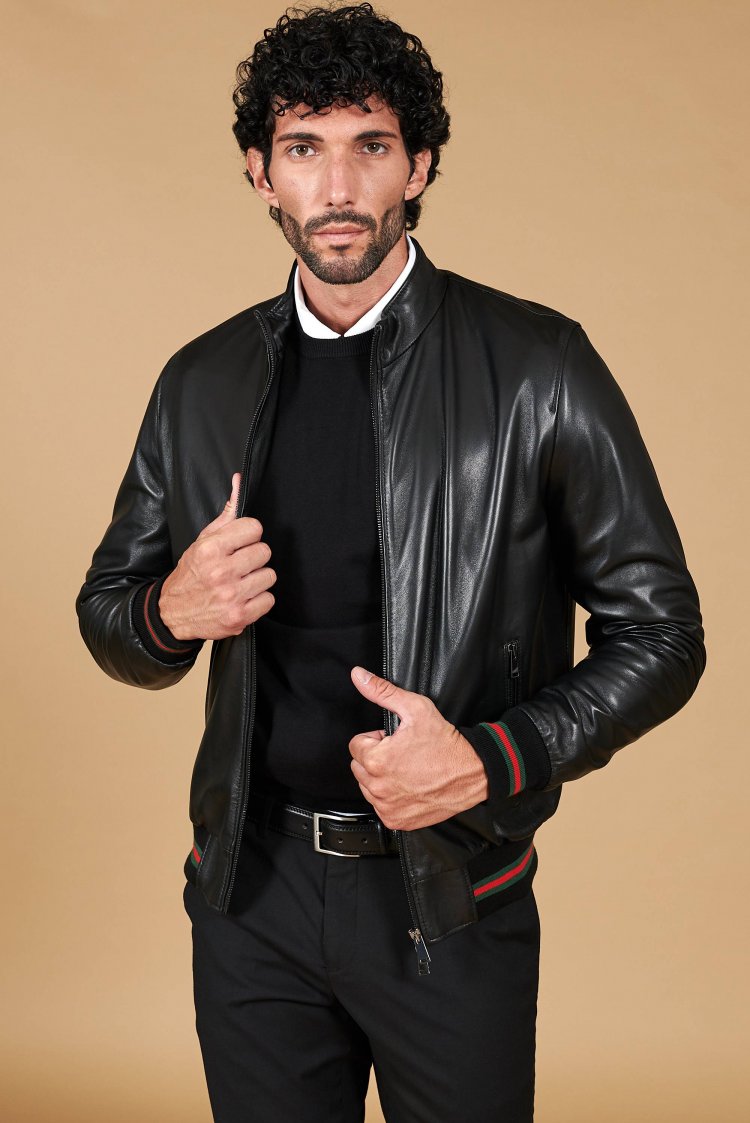 veste-en-cuir-homme-177fgq-1.jpg Bombers cuir homme blouson cuir homme pas cher noir 106 | D'Arienzo – Image 1