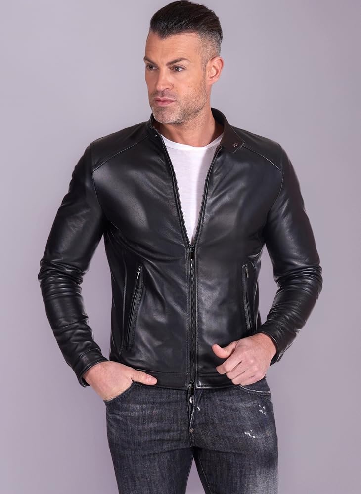 veste-en-cuir-homme-749xhn-1.jpg D'Arienzo Veste Cuir Homme Noir en Agneau Veritable Moto Motard Blouson Made in Italy TED 44/XS/Noir : Amazon.fr: Mode – Image 1