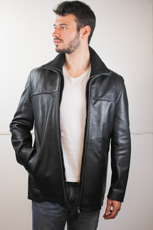 veste-en-cuir-pour-homme-850dvz-1.jpg Veste demi longueur en cuir noir "Mike" Pour homme – Image 1